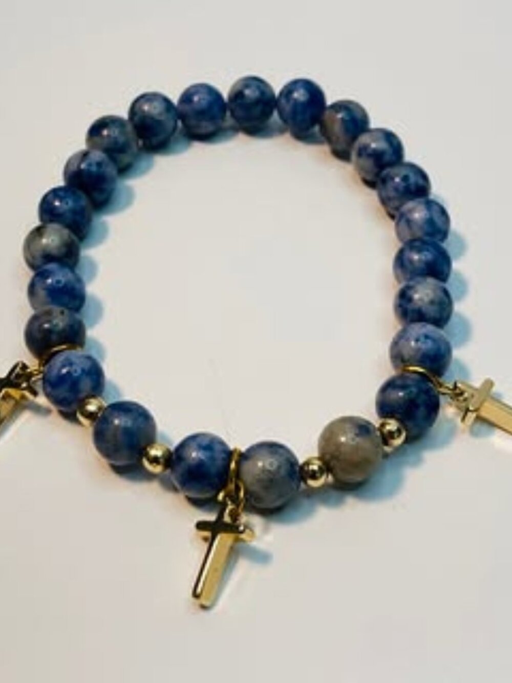 Divine Energy – Blue Spot Jasper Bracelet with 18K Gold Cross Accents